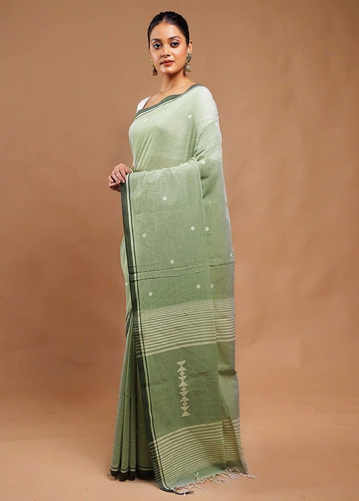 Grey Pure Cotton Saree With Blouse Piece