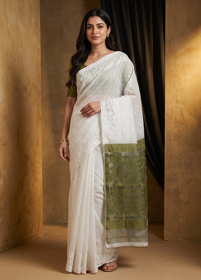 White Jamdani Cotton Saree Without Blouse Piece