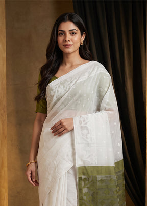 White Jamdani Cotton Saree Without Blouse Piece