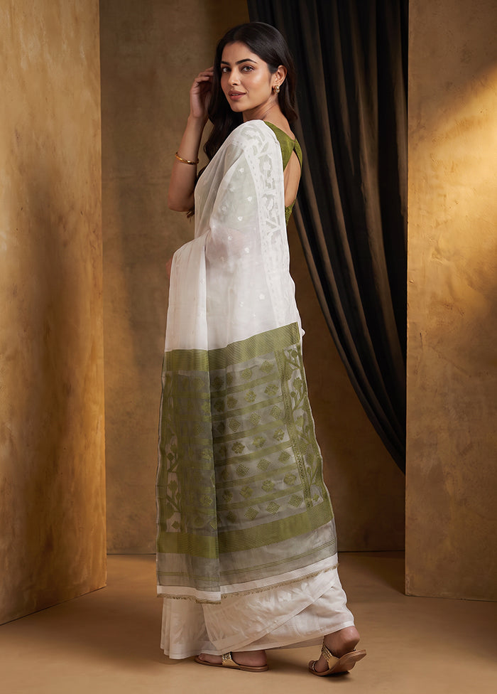 White Jamdani Cotton Saree Without Blouse Piece