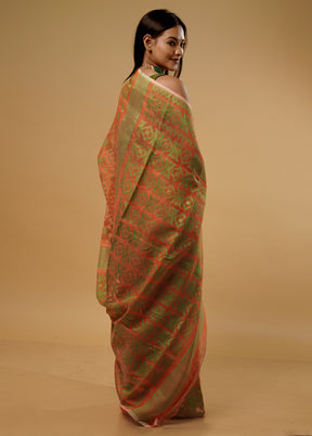 Orange Tant Jamdani Saree Without Blouse Piece - Indian Silk House Agencies