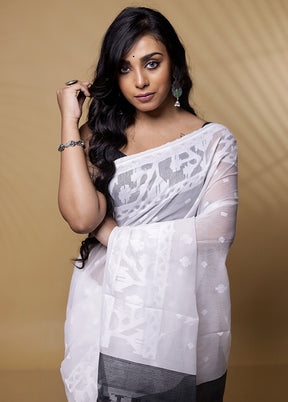 White Tant Cotton Saree Without Blouse Piece - Indian Silk House Agencies