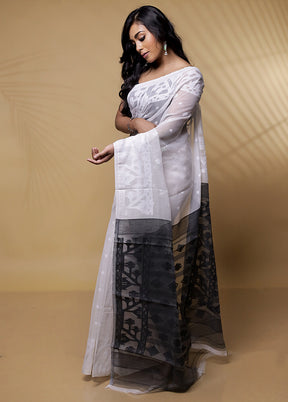 White Tant Cotton Saree Without Blouse Piece - Indian Silk House Agencies