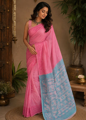 Blue Jamdani Cotton Saree Without Blouse Piece