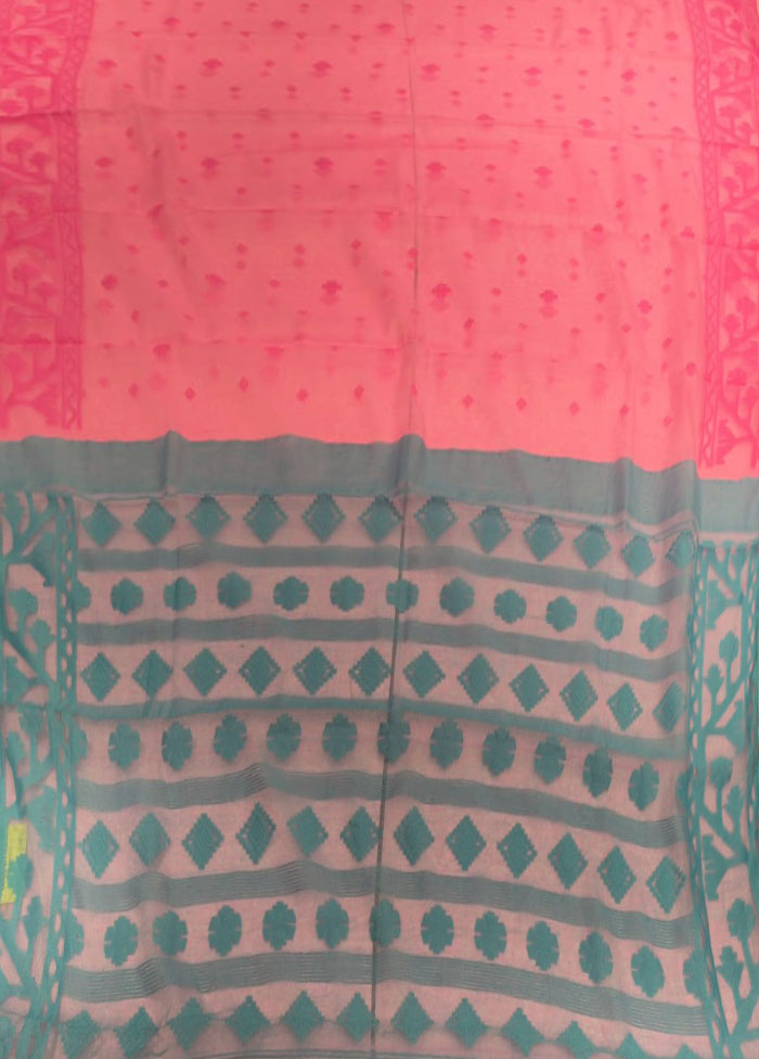 Blue Jamdani Cotton Saree Without Blouse Piece