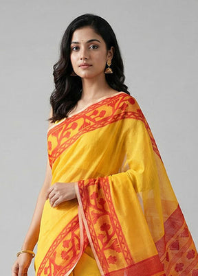 Yellow Jamdani Cotton Saree Without Blouse Piece