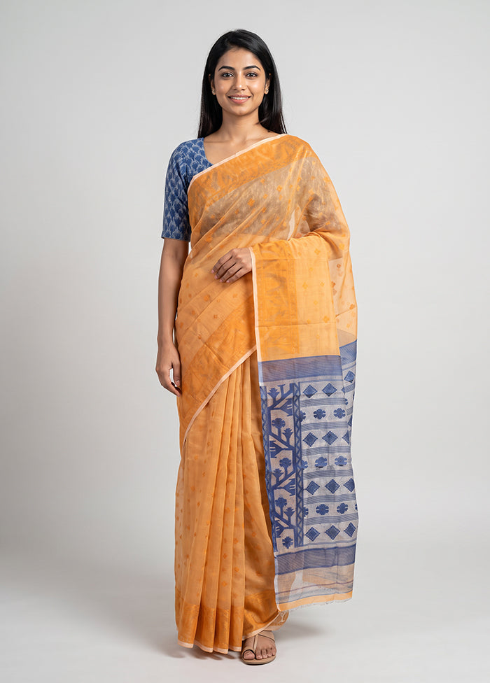 Cream Jamdani Cotton Saree Without Blouse Piece