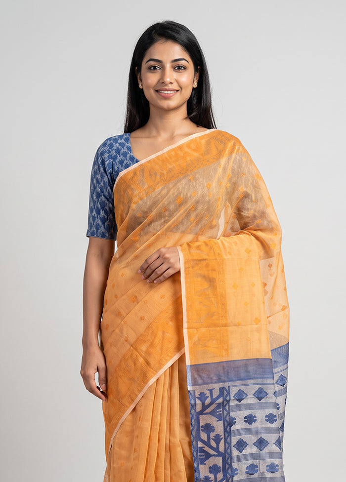 Cream Jamdani Cotton Saree Without Blouse Piece