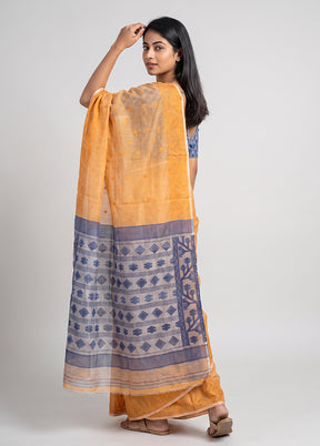 Cream Jamdani Cotton Saree Without Blouse Piece