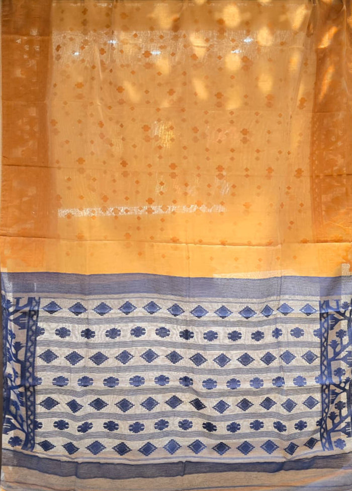 Cream Jamdani Cotton Saree Without Blouse Piece