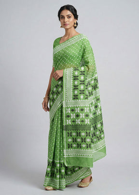 Green Jamdani Cotton Saree Without Blouse Piece