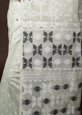 Cream Tant Jamdani Saree Without Blouse Piece - Indian Silk House Agencies