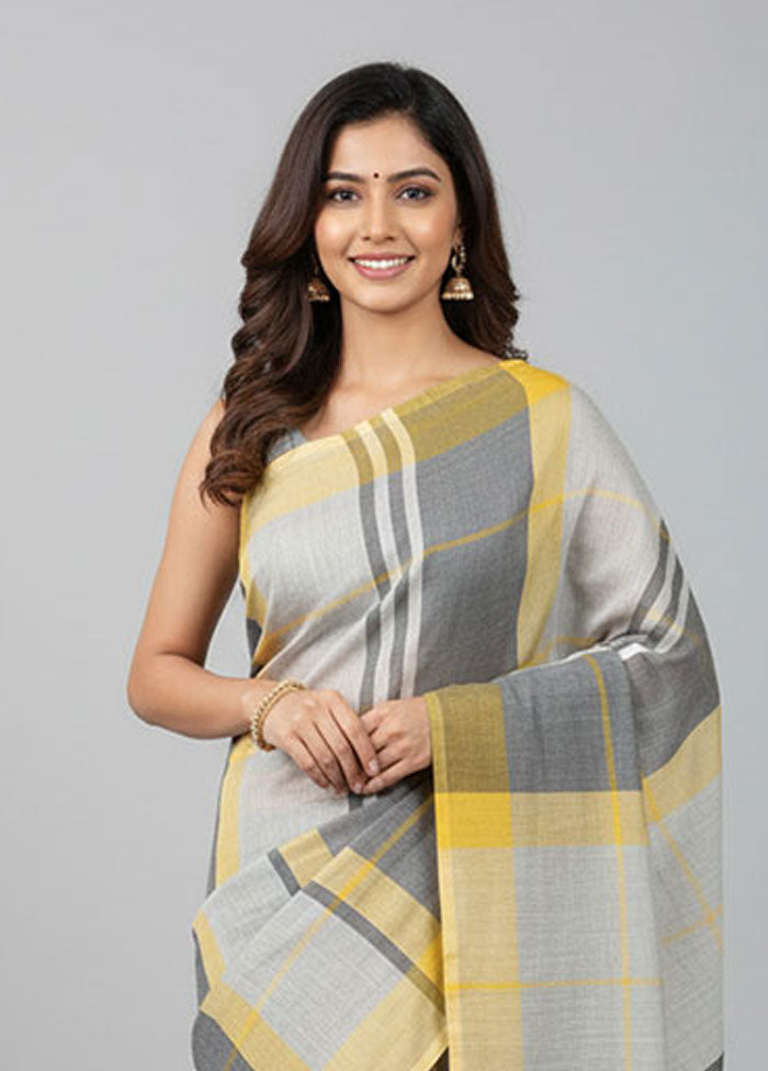 Grey Khadi Cotton Saree With Blouse Piece