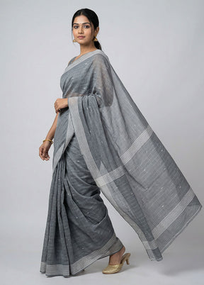 Grey Khadi Cotton Saree With Blouse Piece