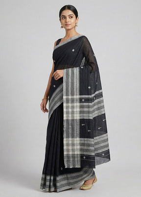 Black Khadi Cotton Saree With Blouse Piece