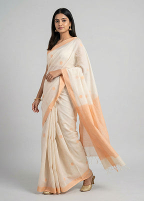 Cream Khadi Cotton Saree With Blouse Piece