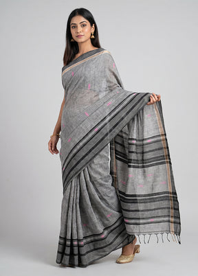 Grey Khadi Cotton Saree With Blouse Piece