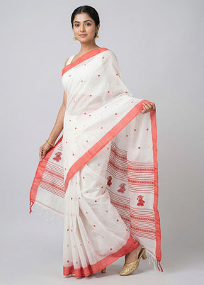 White Khadi Cotton Saree With Blouse Piece