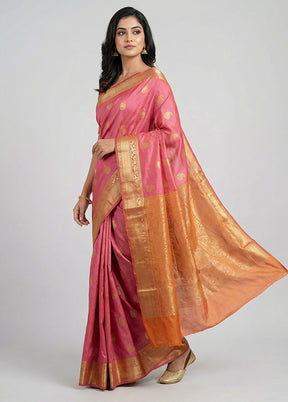 Pink Kanjivaram Silk Saree With Blouse Piece