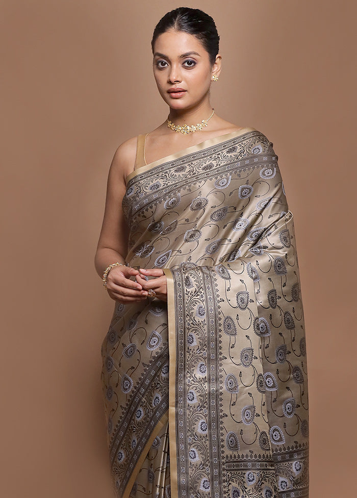 Cream Jamewar Silk Saree With Blouse Piece