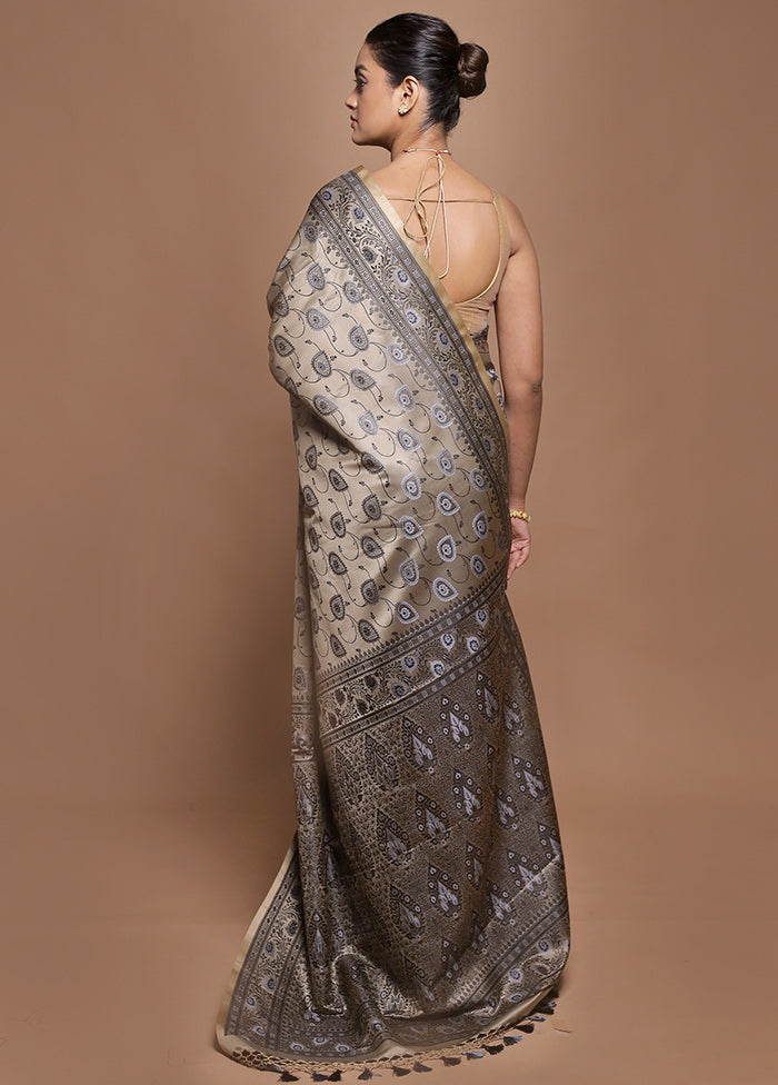 Cream Jamewar Silk Saree With Blouse Piece