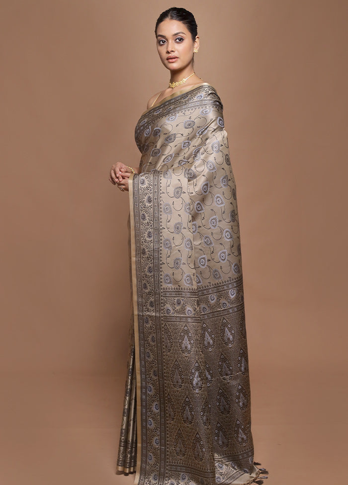 Cream Jamewar Silk Saree With Blouse Piece