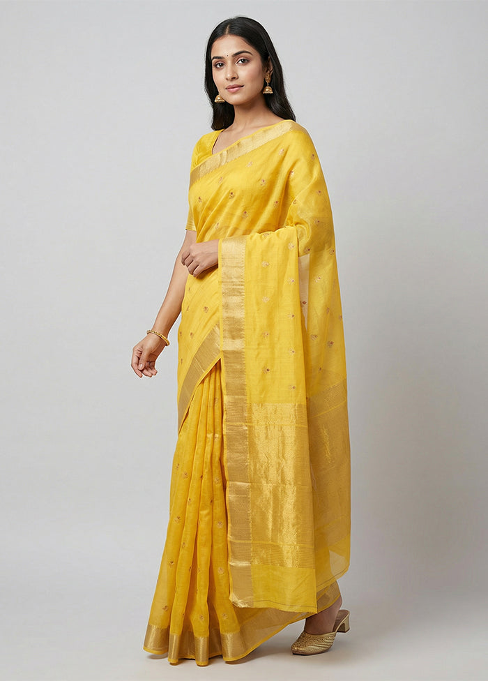 Yellow Handloom Chanderi Pure Silk Saree With Blouse Piece