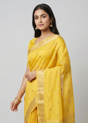 Yellow Handloom Chanderi Pure Silk Saree With Blouse Piece