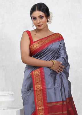 Grey Kanjivaram Silk Saree With Blouse Piece - Indian Silk House Agencies
