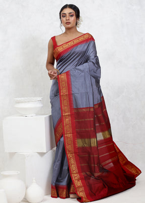 Grey Kanjivaram Silk Saree With Blouse Piece - Indian Silk House Agencies
