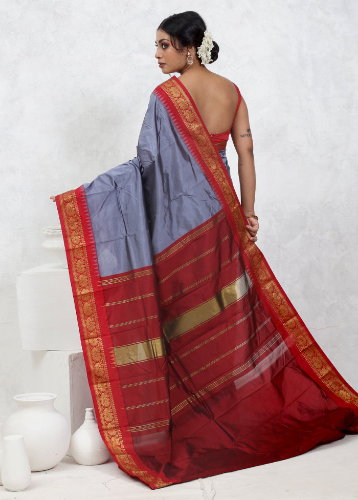 Grey Kanjivaram Silk Saree With Blouse Piece - Indian Silk House Agencies