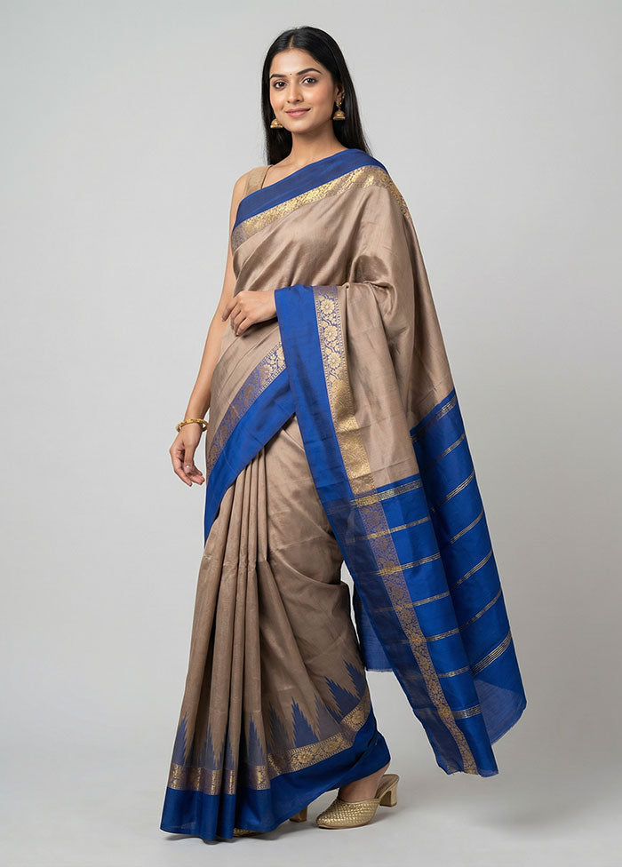 Brown Kanjivaram Silk Saree With Blouse Piece