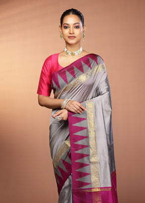 Grey Kanjivaram Silk Saree With Blouse Piece