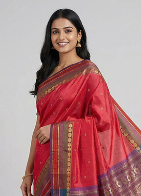 Pink Kanjivaram Silk Saree With Blouse Piece