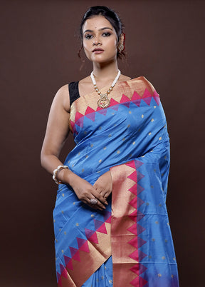 Blue Kanjivaram Silk Saree Without Blouse Piece - Indian Silk House Agencies