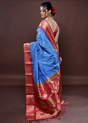 Blue Kanjivaram Silk Saree Without Blouse Piece - Indian Silk House Agencies