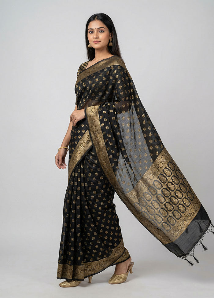 Black Cotton Saree With Blouse Piece