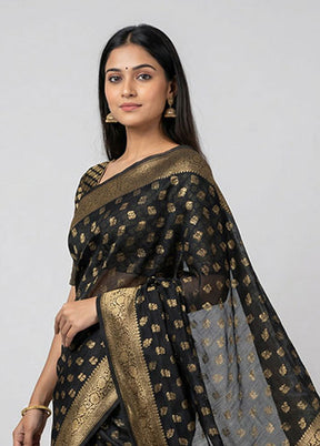 Black Cotton Saree With Blouse Piece