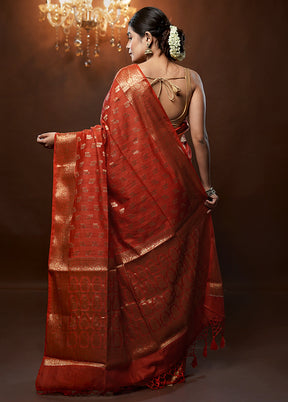 Orange Cotton Saree With Blouse Piece - Indian Silk House Agencies