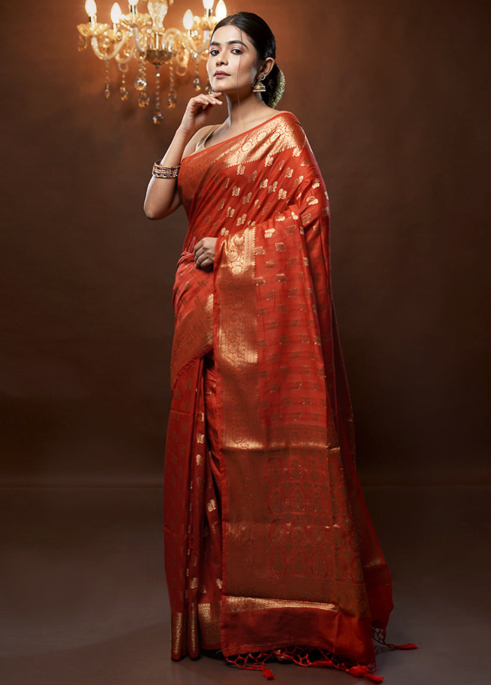 Orange Cotton Saree With Blouse Piece - Indian Silk House Agencies