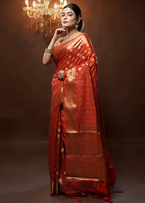 Orange Cotton Saree With Blouse Piece - Indian Silk House Agencies