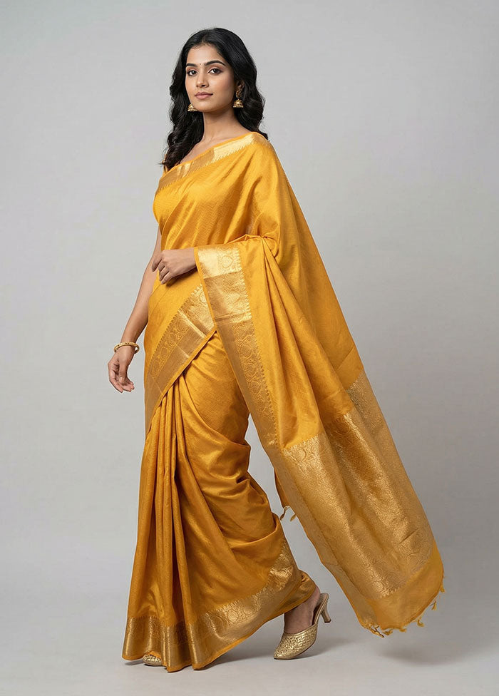 Yellow Kanjivaram Silk Saree With Blouse Piece