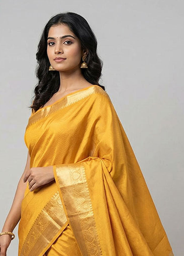 Yellow Kanjivaram Silk Saree With Blouse Piece