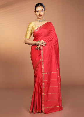 Pink Kanjivaram Silk Saree With Blouse Piece
