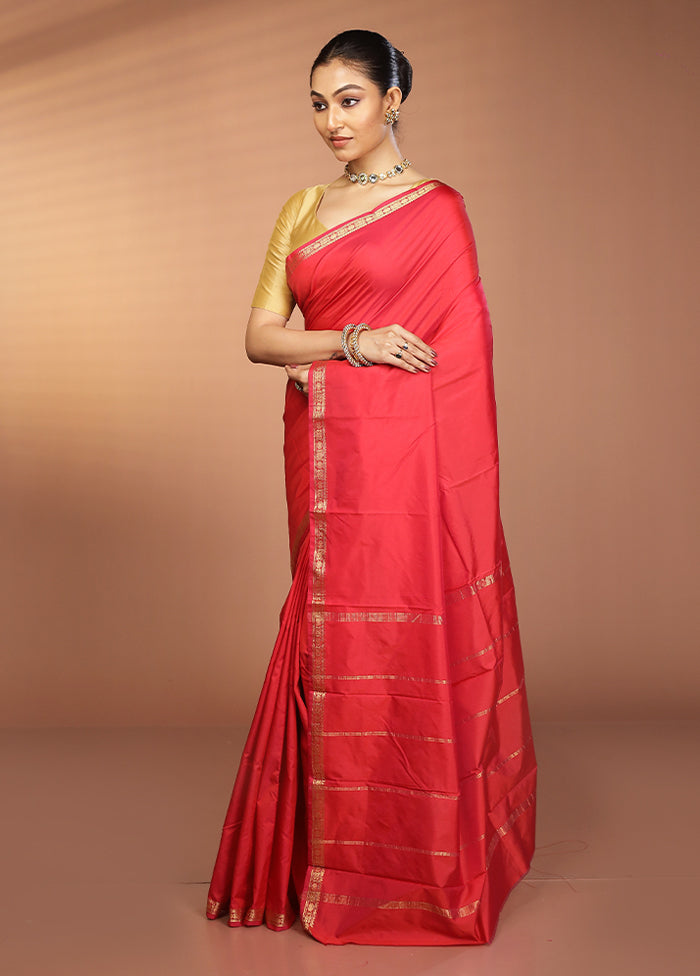 Pink Kanjivaram Silk Saree With Blouse Piece