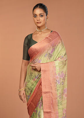 Green Chiffon Silk Saree With Blouse Piece