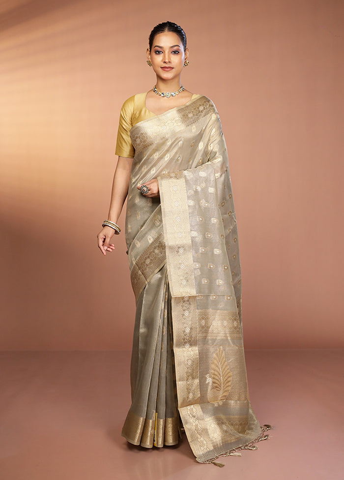 Grey Tissue Silk Saree With Blouse Piece