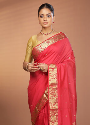 Pink Kanjivaram Silk Saree With Blouse Piece