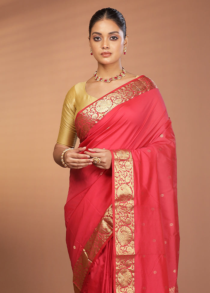 Pink Kanjivaram Silk Saree With Blouse Piece