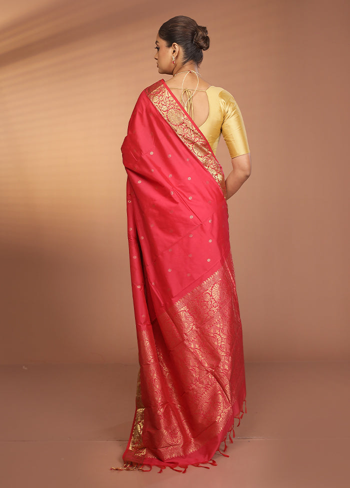 Pink Kanjivaram Silk Saree With Blouse Piece